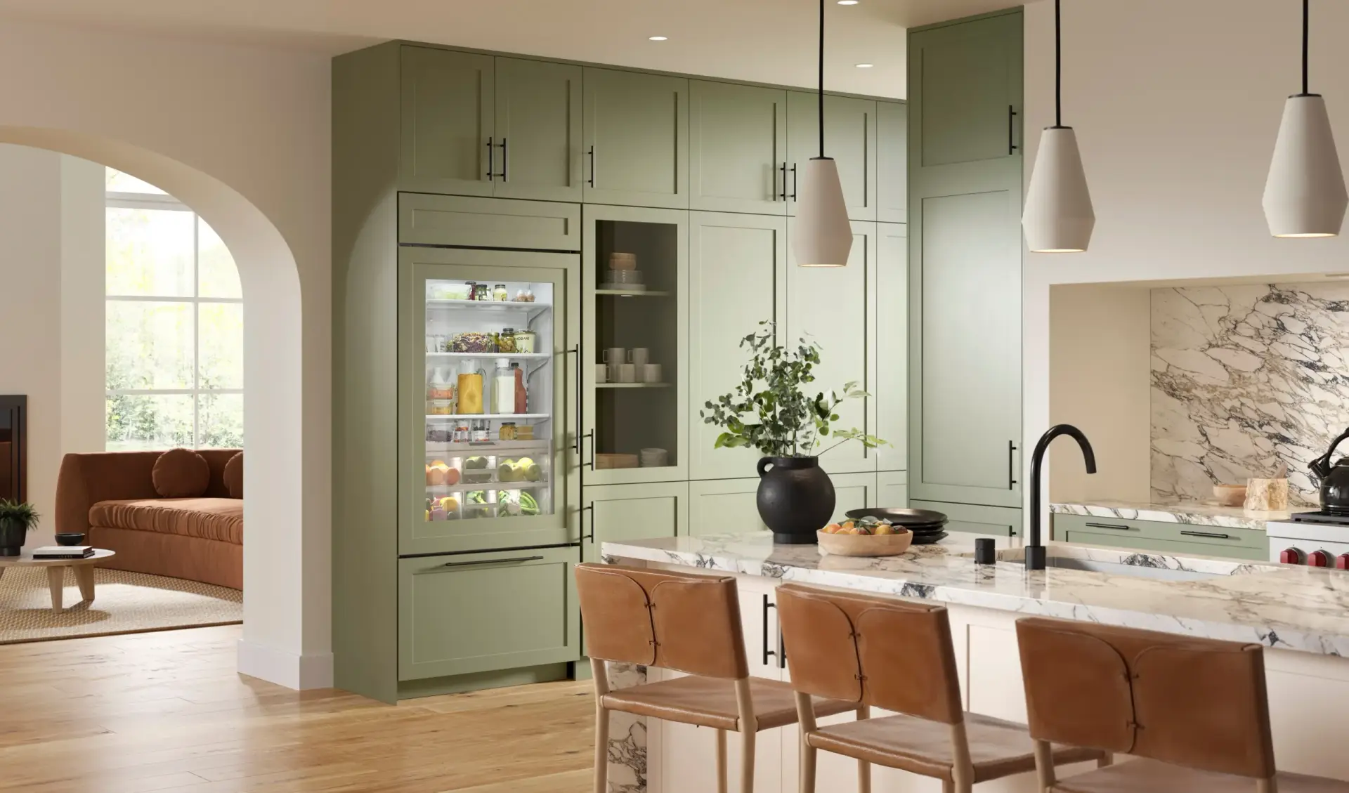 Sub-Zero repair in Beverly Hills, glass-door built-in refrigerator in a classic kitchen