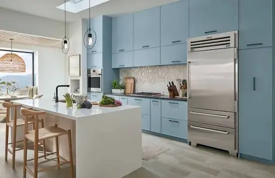 Sub-Zero repair in Malibu, stainless Sub-Zero built-in refrigerator in a bright coastal kitchen